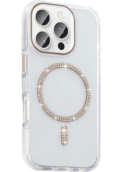 Apple iPhone 16 Pro Kılıf Taşlı Tasarım M-Safe Şarj Özellikli Redclick Koment Silikon Kapak