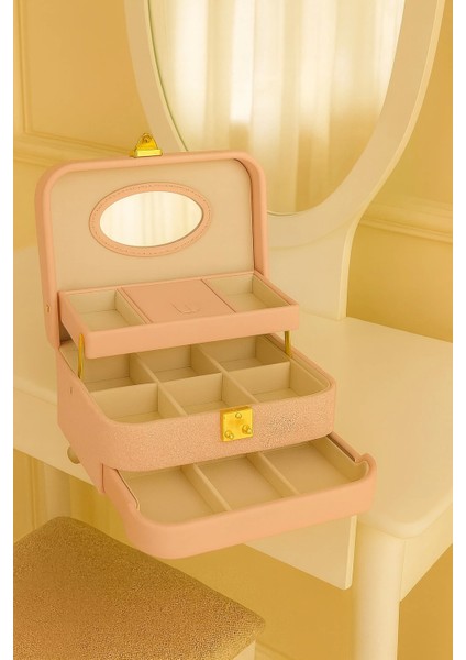 Otomatik Açılır Kapanır Kilitli 2 Çekmeceli Takı Bijuteri Mücevher Kutusu Organizer Düzenleyici Pembe Ithal Ürün fiyatları