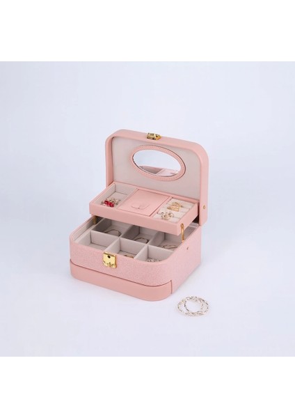 Otomatik Açılır Kapanır Kilitli 2 Çekmeceli Takı Bijuteri Mücevher Kutusu Organizer Düzenleyici Pembe Ithal Ürün modelleri