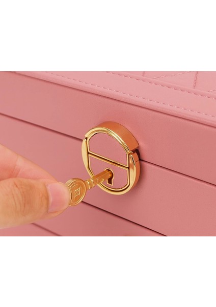 Otomatik Açılır Kapanır Kilitli 2 Çekmeceli Takı Bijuteri Mücevher Kutusu Organizer Düzenleyici Pembe Ithal Ürün indirimleri