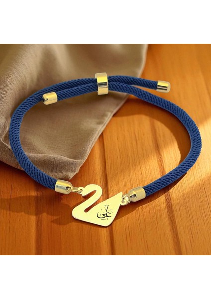 14 Ayar Plakalı Altın Hz Ali Temalı Mavi Örgülü Kuğu Kuşu Motifli Hediye BILEKLIK-604SEMBOL fiyatları