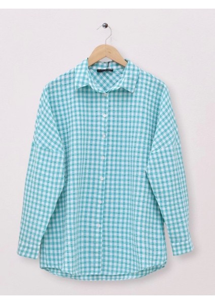 Boydan Düğmeli Gofre Gömlek -Mint modelleri