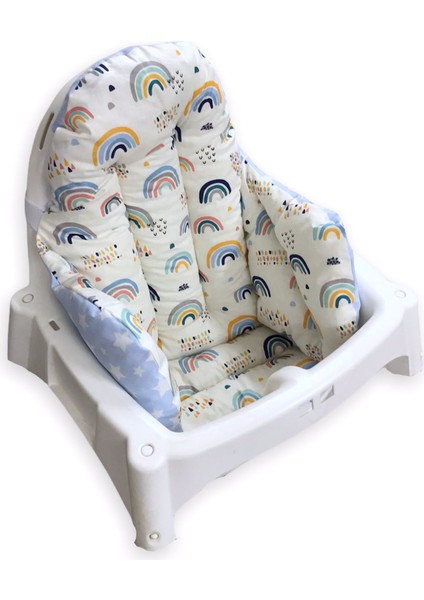 Bebek Çocuk Mama Sandalyesi Minderi Mavi Gökkuşağı ve Mavi Yıldızlı modelleri