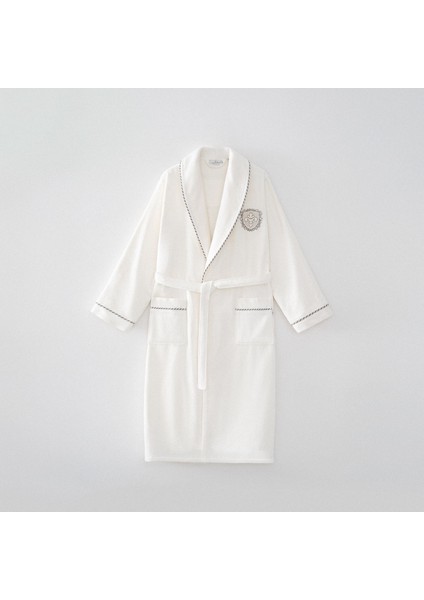 Ella Erkek Bornoz %100 Organik Pamuk Nakışlı Krem