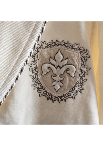 Ella Erkek Bornoz %100 Organik Pamuk Nakışlı Krem