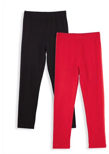 Siyah ve Kırmızı Kız Çocuk 2'li Paket Tayt modelleri