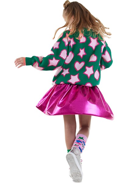 Yıldızlı Kalp Kız Çocuk Yeşil Triko Kazak fiyatları