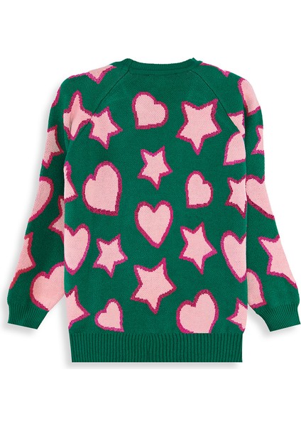 Yıldızlı Kalp Kız Çocuk Yeşil Triko Kazak fırsatları