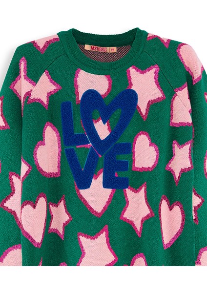 Yıldızlı Kalp Kız Çocuk Yeşil Triko Kazak indirimleri