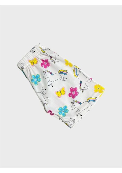 Kız Çocuk %100 Pamuklu Beyaz Unıcorn Kelebek Desenli Kısa Kollu Şortlu Yazlık Pijama Takımı fırsatları