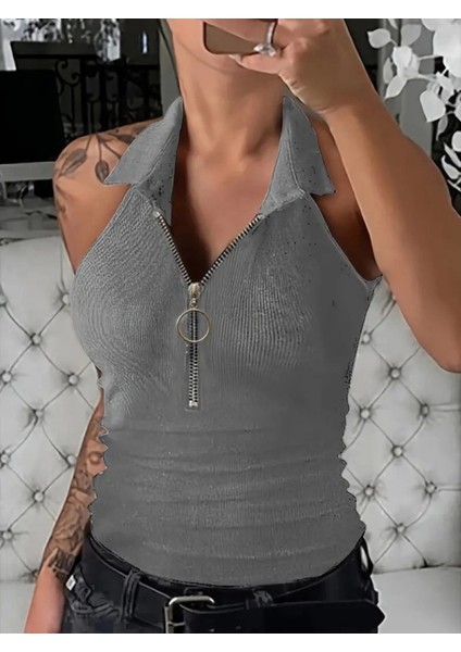 Elegan Kolsuz Polo Yaka Fermuarlı Bluz modelleri