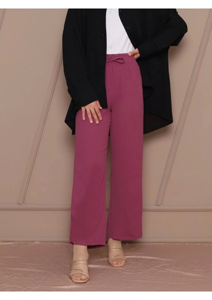 Beli Lastikli Bağcık Detaylı Ayrobin Pantolon -Mürdüm