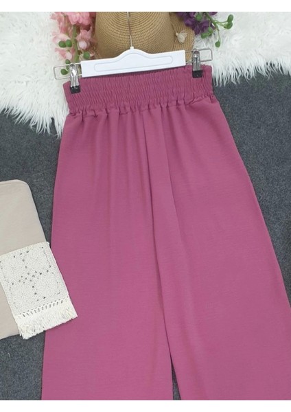 Beli Kalın Lastikli Salaş Ayrobin Pantolon -Vişne