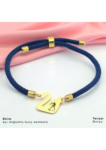 Altın Plakalı 14 Ayar Terazi Burçlarına Özel Kuğu Kuşu Motifli Mavi Örgülü Hediye BILEKLIK-604BURÇ fiyatları