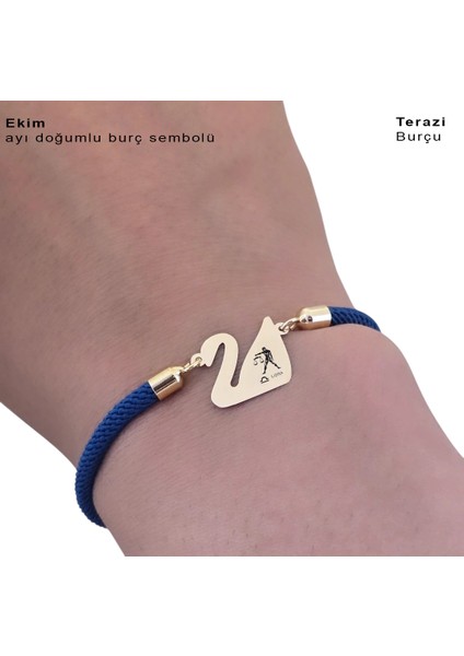 Altın Plakalı 14 Ayar Terazi Burçlarına Özel Kuğu Kuşu Motifli Mavi Örgülü Hediye BILEKLIK-604BURÇ fırsatları
