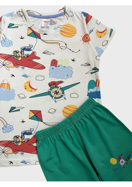 Kız Çocuk %100 Pamuklu Bulut Uçak Uçurtma Kız Desenli Kısa Kollu Şortlu Yazlık Pijama Takımı fiyatları