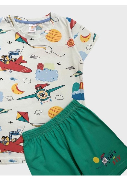Kız Çocuk %100 Pamuklu Bulut Uçak Uçurtma Kız Desenli Kısa Kollu Şortlu Yazlık Pijama Takımı modelleri