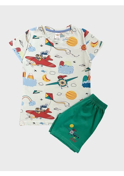 Kız Çocuk %100 Pamuklu Bulut Uçak Uçurtma Kız Desenli Kısa Kollu Şortlu Yazlık Pijama Takımı fırsatları
