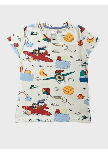 Kız Çocuk %100 Pamuklu Bulut Uçak Uçurtma Kız Desenli Kısa Kollu Şortlu Yazlık Pijama Takımı indirimleri