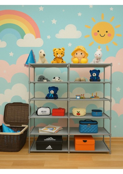 12 Raflı, Çok Amaçlı Portatif Çocuk Oyuncak Dolabı, Düzenleyici, Organizer