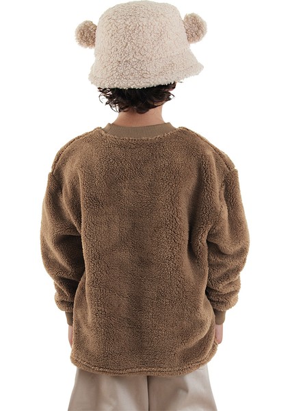 Kaplan Oversize Erkek Çocuk Kahverengi Peluş Sweatshirt fiyatları