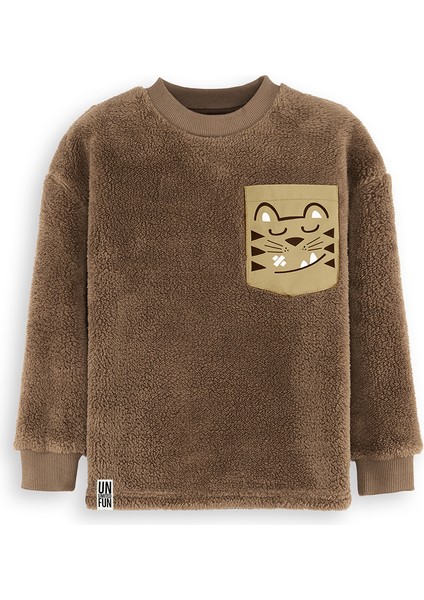 Kaplan Oversize Erkek Çocuk Kahverengi Peluş Sweatshirt modelleri