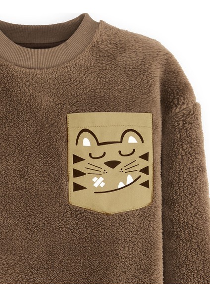 Kaplan Oversize Erkek Çocuk Kahverengi Peluş Sweatshirt indirimleri