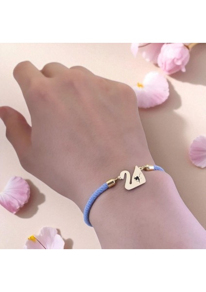 14 Ayar Plakalı Altın Melek Temalı Mavi Örgülü Kuğu Kuşu Figürlü Hediye BILEKLIK-603SEMBOL