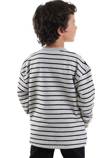 Cool Oversize Çizgili Gri Erkek Çocuk Sweatshirt fiyatları