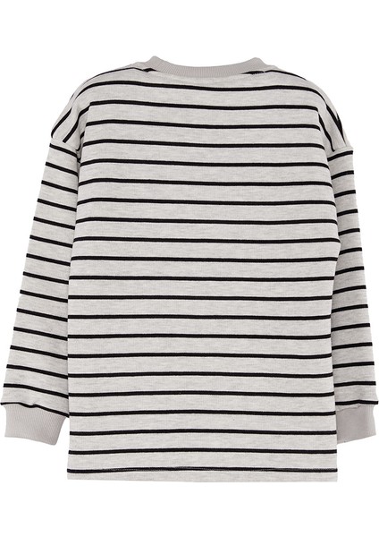 Cool Oversize Çizgili Gri Erkek Çocuk Sweatshirt fırsatları
