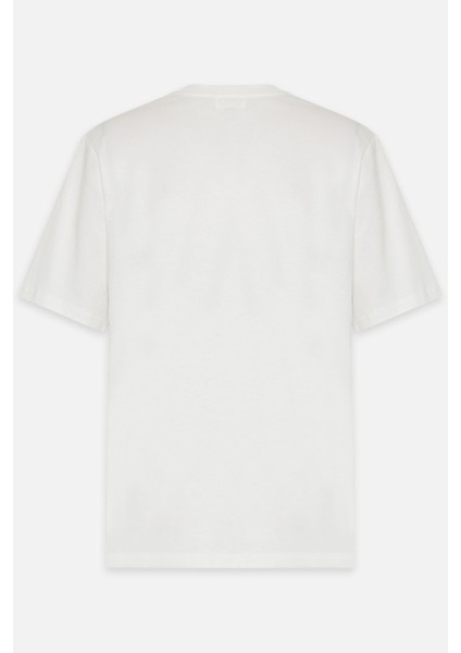 Ekru Bisiklet Yaka Baskılı T-Shirt modelleri