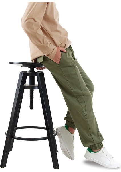 Erkek Çocuk Dikişli Haki Gabardin Pantolon