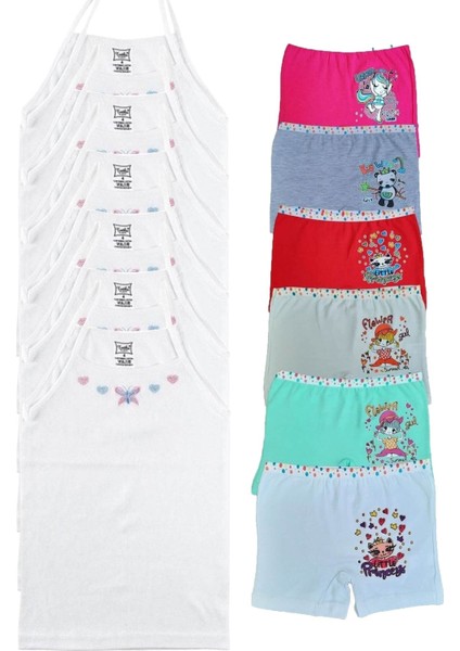 Dondeza Kız Çocuk Pamuklu Desenli Atlet ve Boxer Takım 6'lı