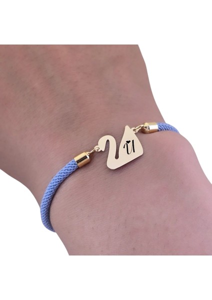 Altın Plakalı 14 Ayar U Harfine Özel Mavi Ipek Örgülü Kuğu Kuşu Figürlü Hediye BILEKLIK-603HARF fırsatları