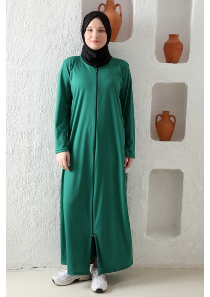 Fermuralı Likralı Kumaş Düz Renk Namaz Elbisesi Ferace