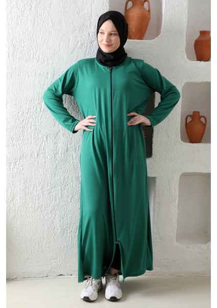 Fermuralı Likralı Kumaş Düz Renk Namaz Elbisesi Ferace modelleri