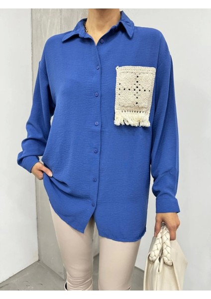 Örgü Cepli Düğmeli Ayrobin Gömlek -Indigo fiyatları
