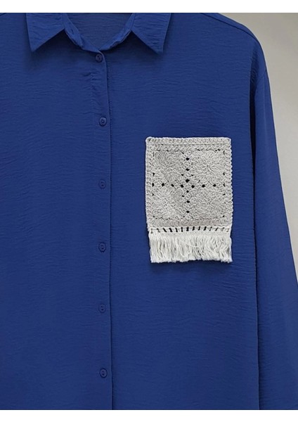 Örgü Cepli Düğmeli Ayrobin Gömlek -Indigo indirimleri