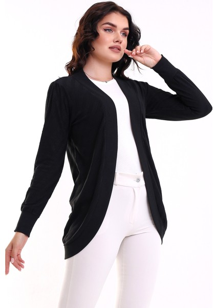 Bumpe Kadın Siyah Uzun Kollu Oval Etek Örme Jakarlı Esnek Penye Hırka & Kaftan & Hicab & Tesettür Hırka modelleri