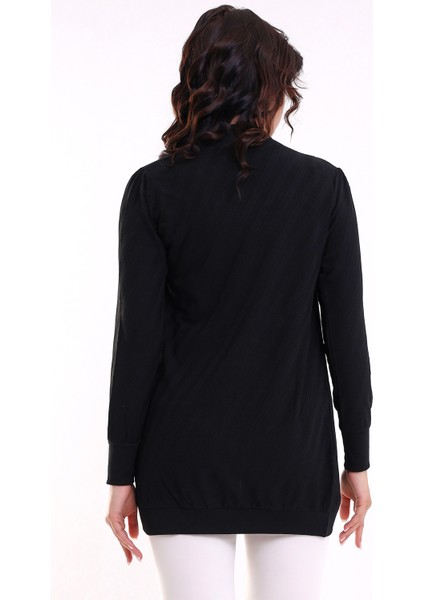 Bumpe Kadın Siyah Uzun Kollu Oval Etek Örme Jakarlı Esnek Penye Hırka & Kaftan & Hicab & Tesettür Hırka indirimleri