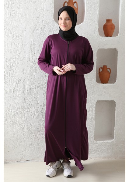 Fermuralı Likralı Kumaş Düz Renk Namaz Elbisesi Ferace fiyatları