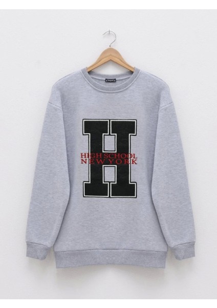 Önü Nakışlı Bisiklet Yaka Sweat Tunik -Gri modelleri