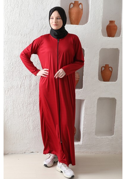 Fermuralı Likralı Kumaş Düz Renk Namaz Elbisesi Ferace fiyatları