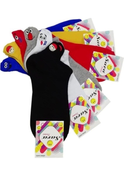 Kadın 6 Lı Renkli Emoji Figürlü Nakışlı Patik Çorap fiyatları
