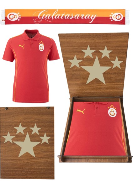 Orijinal Puma A Takım Kırmızı 5 Yıldız Polo T-Shirt Atkı ve Hediyelik Ahşap Kutulu