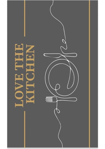Dijital Baskılı Kaymaz Taban Yıkanabilir Gold Kitchen Yazılı Antrasit Mutfak Halı YOLLUK-DC-5014 fiyatları