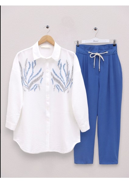 Önü Pul Payetli Uzun Gömlek -Beyaz fiyatları