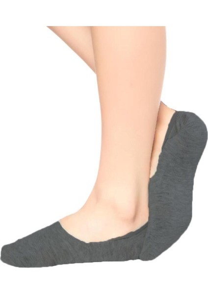 Kadın Gri Dikişsiz Silikonlu Bambu Babet Çorap 12'li
