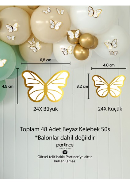 48 Adet Beyaz Kelebek Süs Balon Zinciri Süsleyici Kelebek Bride Parti ve Doğum Günü Süsü Parti Süsleme fiyatları