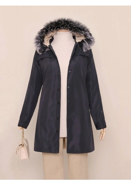 Çıkma Kapşonlu Çıtçıtlı Cepli Kısa Kaban -Laci